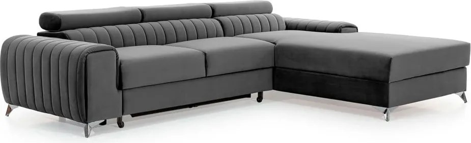 Тъмносив кадифен разтегателен ъглов диван с място за съхранение (десен ъгъл) Grayson – ELTAP