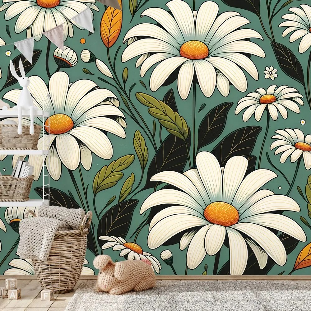 Тапет – Ретро маргаритки с листа