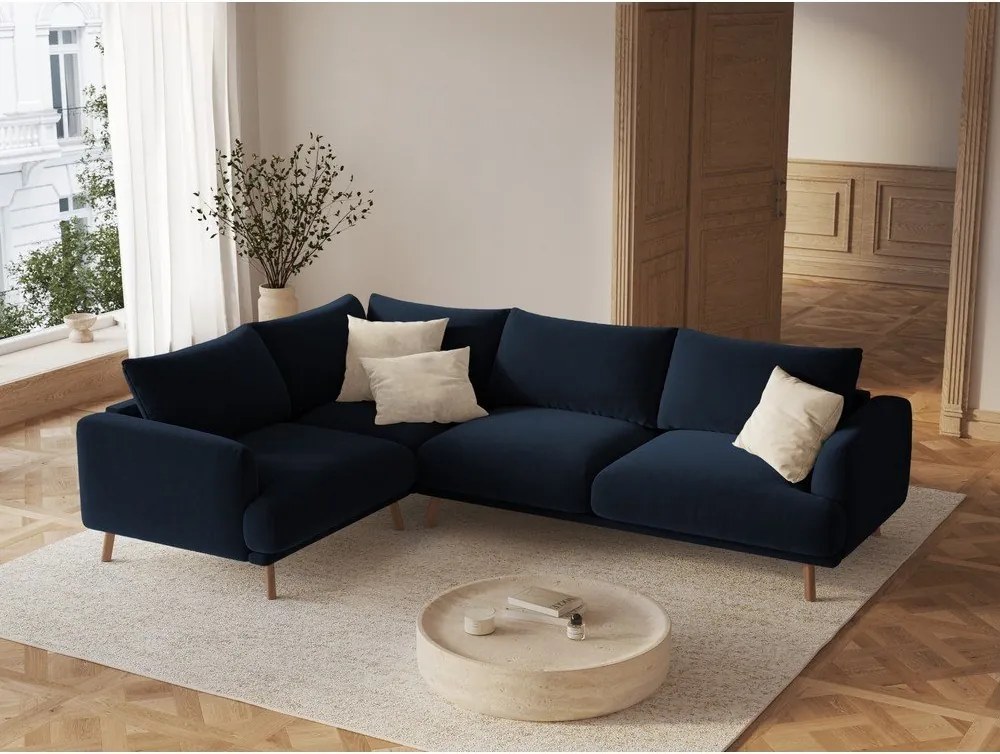 Тъмносин кадифен ъглов диван (ляв ъгъл/L форма) Naomi – Micadoni