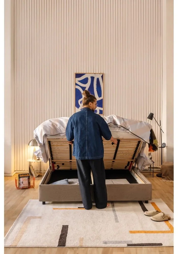 Тапицирано двойно легло в сиво с място за съхранение и матрак с решетка 180x200 cm Myra Pillow - Bonami Selection