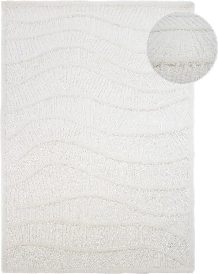 Бял ръчно изработен килим със смес от вълна 200x290 cm Sculptured Wave – Flair Rugs