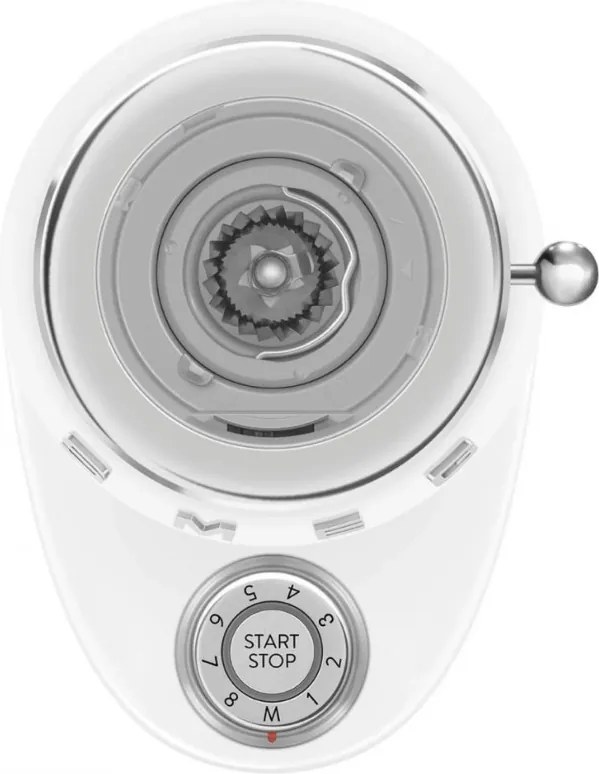Кафемелачка Smeg CGF03WHEU, 150W, 240 г, Система за завъртане и заключване, Ръчна функция, Бял