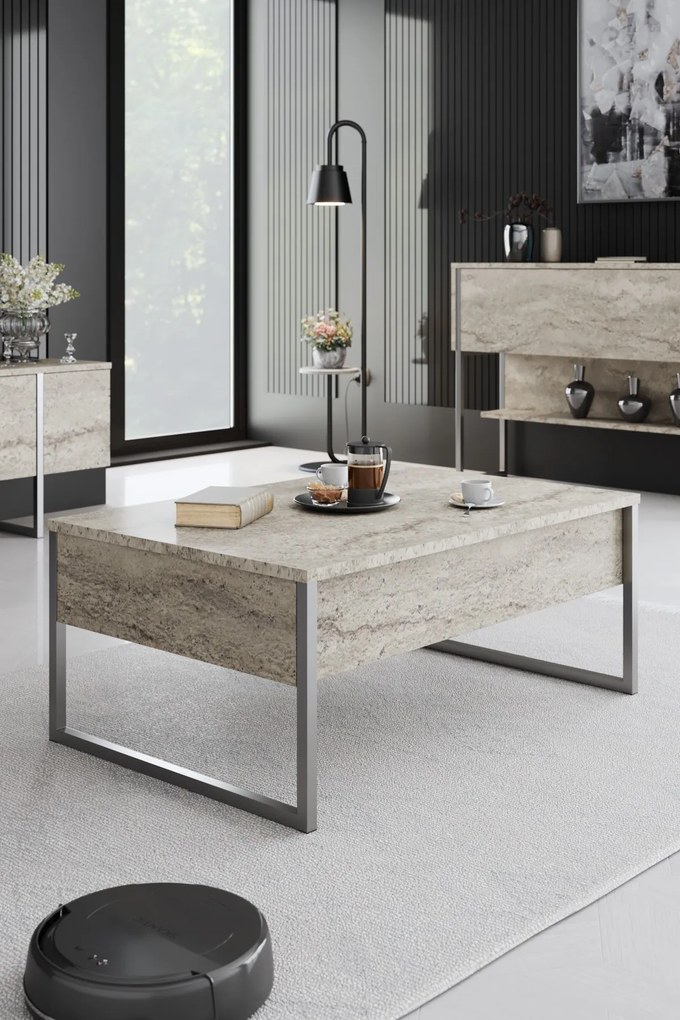 Кафе маса Luxe, цвят Травертин Сребърен