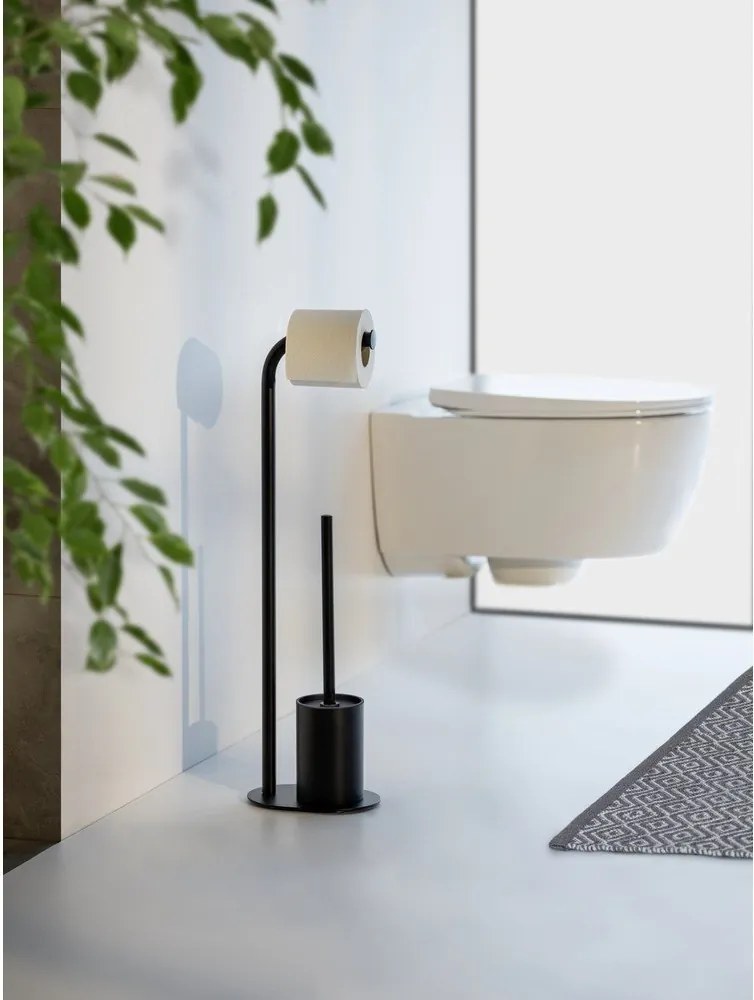 Черна стоманена поставка за тоалетна хартия стойка с четка Levante – Wenko