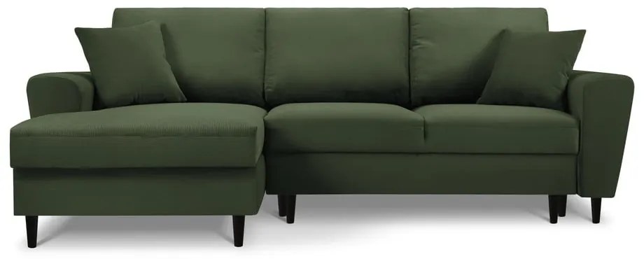 Разтегателен диван от зелен велур , ляв ъгъл Moghan - Micadoni Home