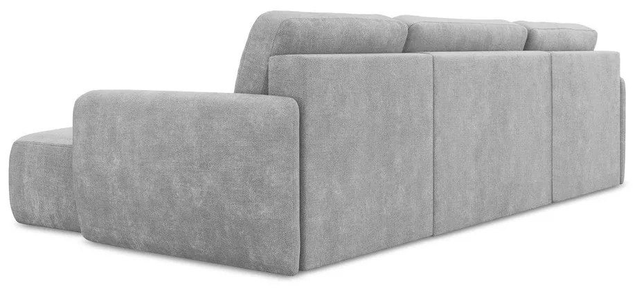 Светлосив шенилов разтегателен ъглов диван с място за съхранение (U форма) Lilo – Makamii