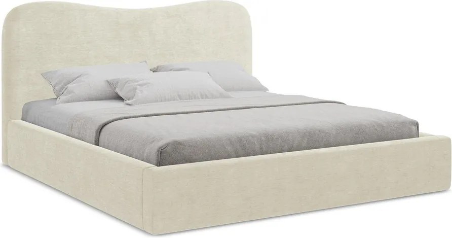 Бежово двойно легло 160x200 cm тапицирано с място за съхранение с включена подматрачна рамка Kahai – Makamii