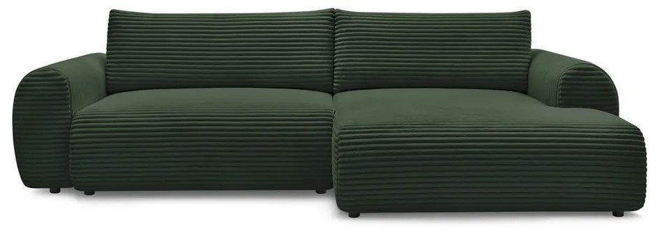 Тъмнозелен разтегателен ъглов диван от рипсено кадифе (десен ъгъл) Lucien – Bobochic Paris