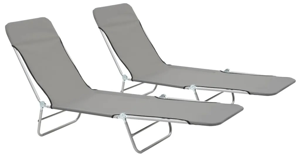 44302 vidaXL Сгъваеми шезлонги, 2 бр, стомана и текстил, сиви