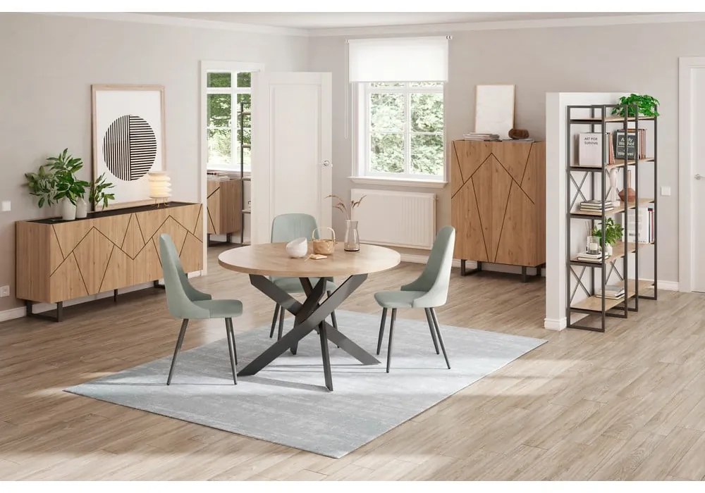 Кръгла маса за хранене с дъбов плот 120x120 cm Ther - Marckeric