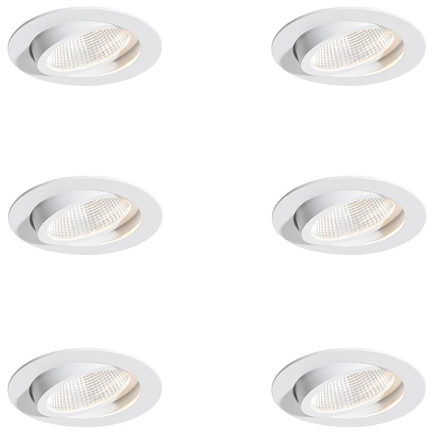Комплект от 6 вградени спота бели 9,5 см вкл. LED 1300 lm димируеми IP23 - Gaius