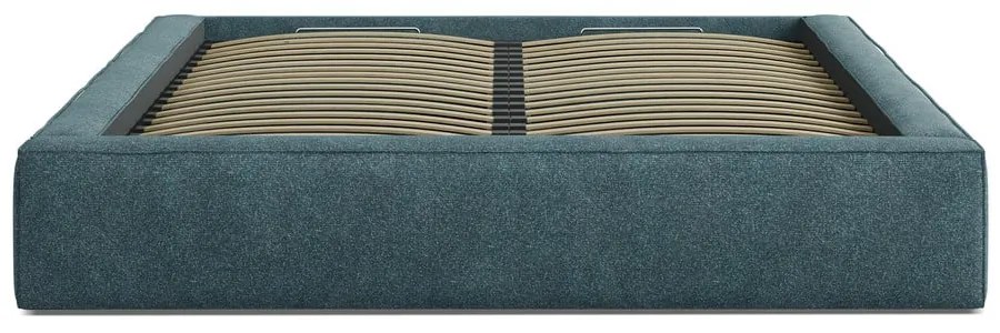 Синьо двойно легло 140x200 cm тапицирано с място за съхранение с включена подматрачна рамка Simon Darren – Micadoni