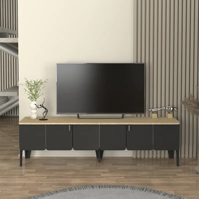 Педро меламинов ТВ стойка в антрацит - цвят рота дъб 180x35x50.7см.