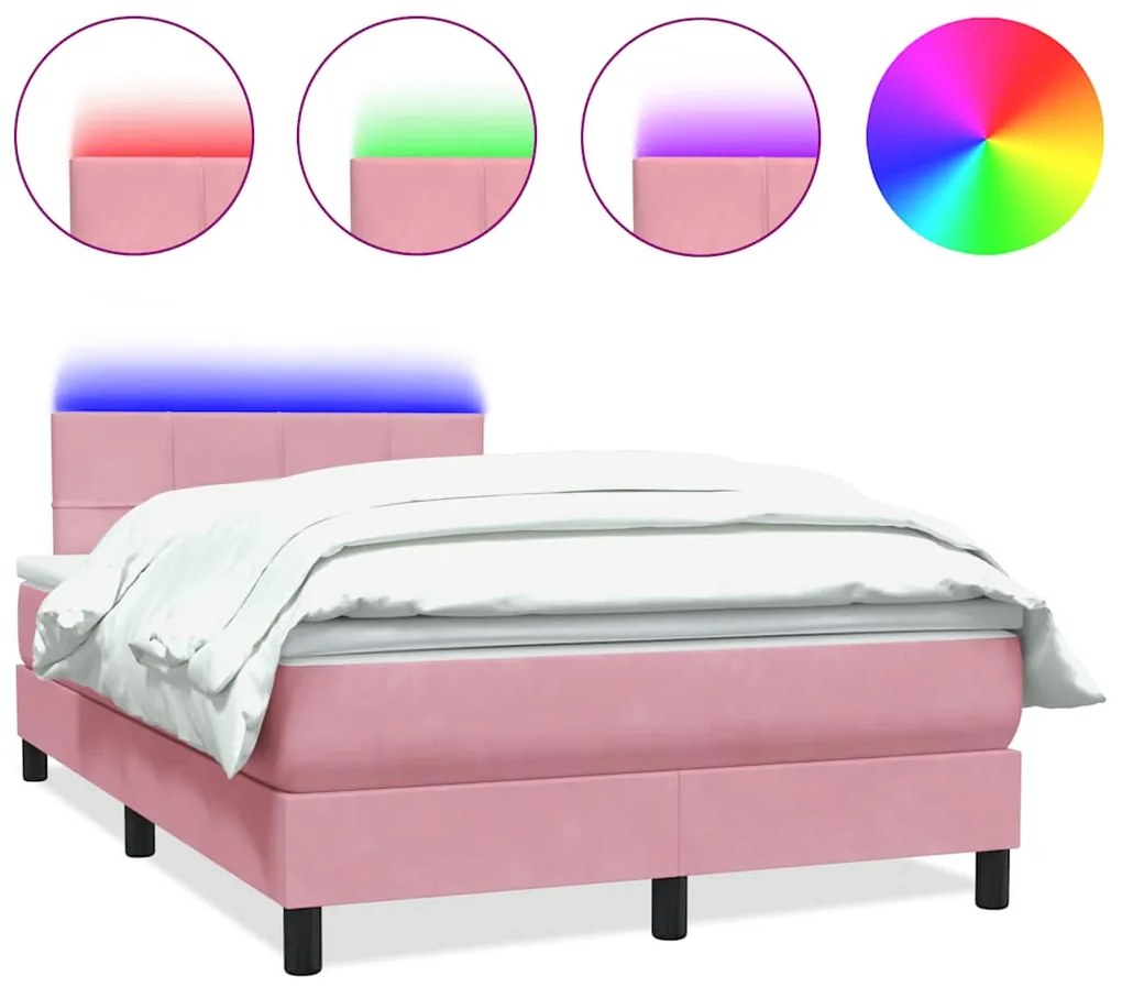 3316928 vidaXL Боксспринг легло с матрак и LED, розово, 120x220 см, кадифе