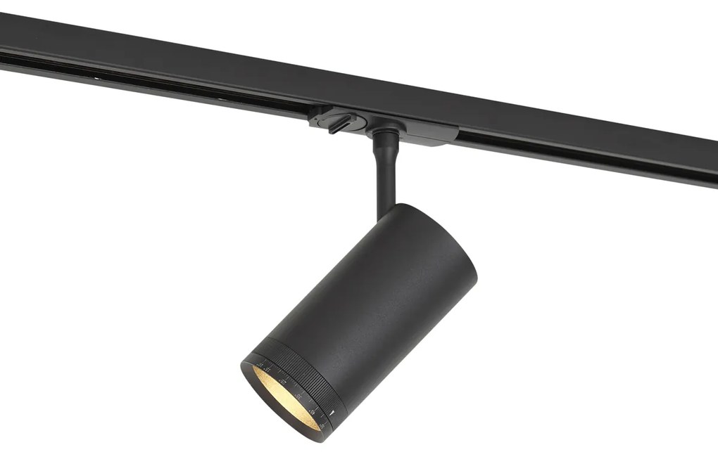 Модерен черен прожектор за 1-фазна релсова система, включващ LED, въртящ се и накланящ се - Iconic Zoom