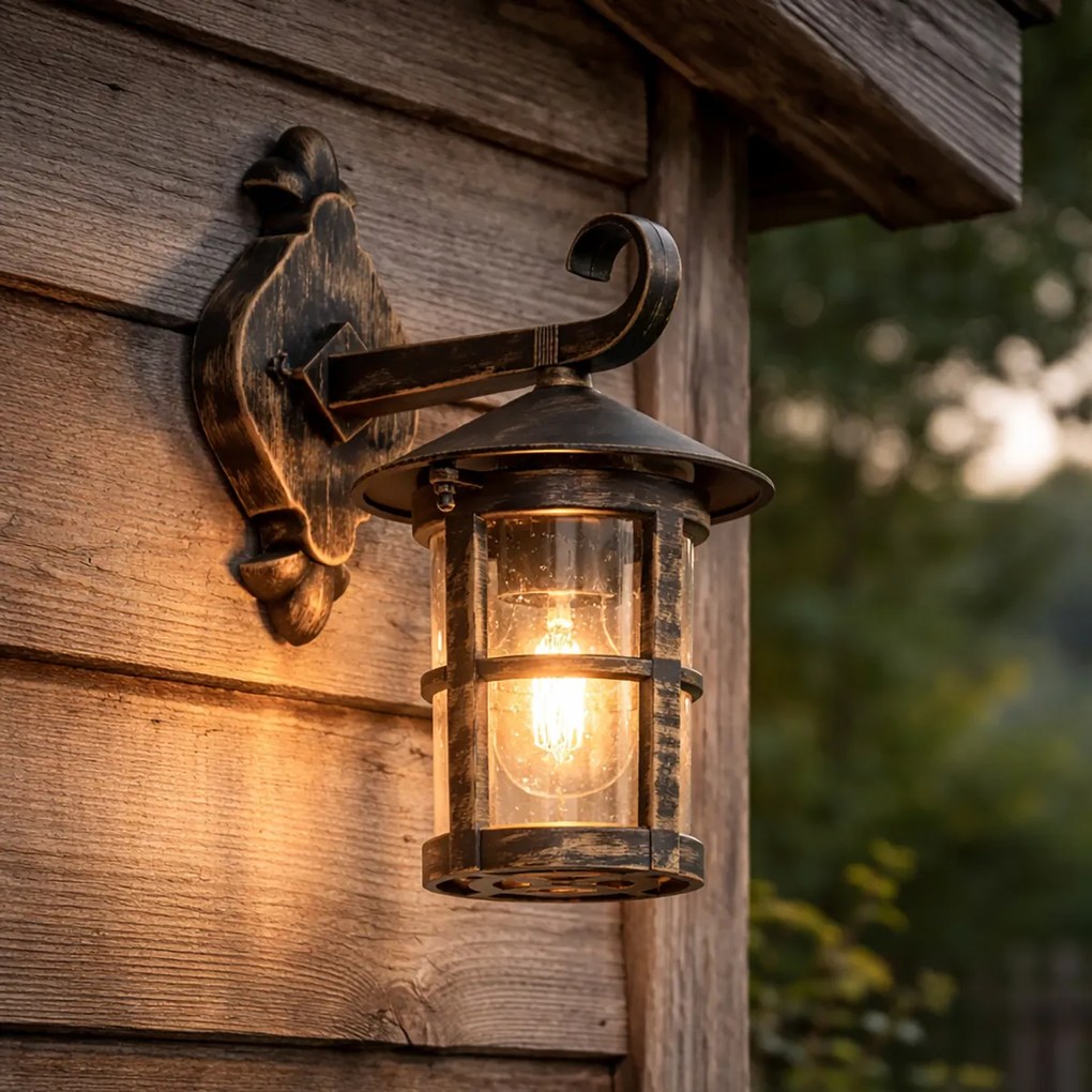 Класически външен стенен фенер антично злато IP44 - Herb