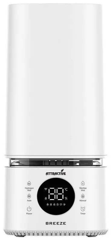 Овлажнител и стерилизатор за въздух 2в1 Attractive BREEZE, За до 40 м2, 8 л, 360мл/ч, 3 степени, Тъчскрийн, Водна и стерилизационна мъгла, Бял