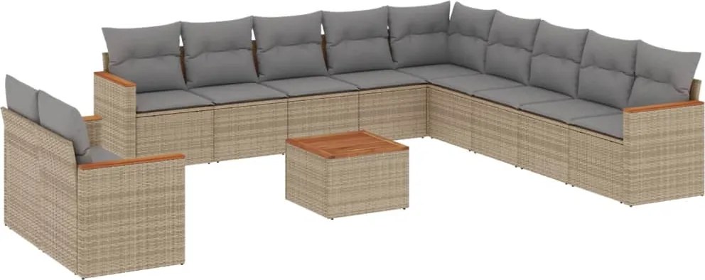 3258538 vidaXL Градински диван с възглавници, 12 части, бежов полиратан