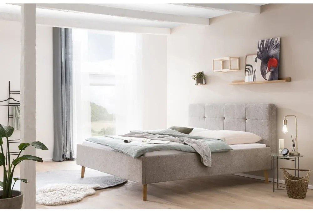 Сиво/кафяво двойно легло 180x200 cm тапицирано без ламелно дъно Smart – Meise Möbel
