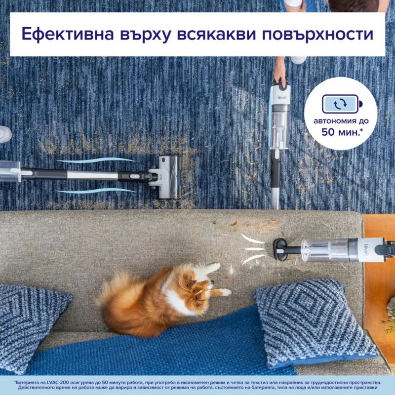 Втора ръка: Вертикална прахосмукачка Levoit LVAC-200, 180W, Автономия 50 мин, 5-степенна филтрация, LED, Без заплитане, Turbo, Бял/черен