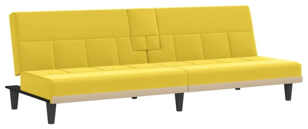 351867 vidaXL Разтегателен диван с поставки за чаши, светложълт, плат