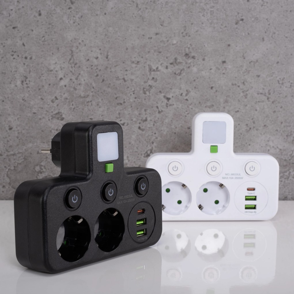 Разклонител 2 Контакта + 2x USB-A + USB-C JNH017 White
