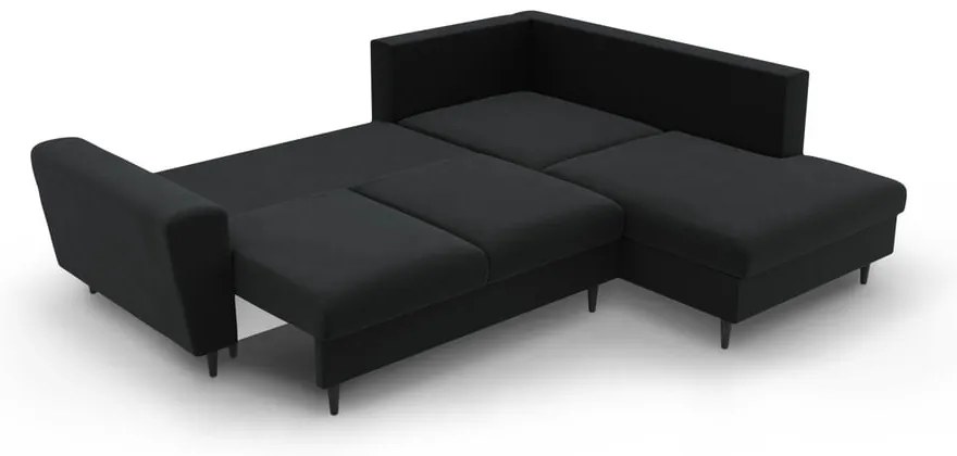 Черен кадифен разтегателен ъглов диван с място за съхранение (десен ъгъл/L форма) Kyoto – Cosmopolitan Design