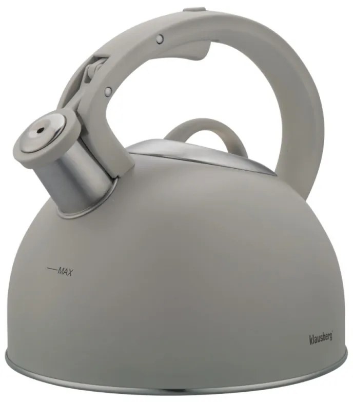 Свирещ чайник Klausberg KB 7912, 2.5 л, Дръжка с дървесен ефект, Индукция, Светлосив