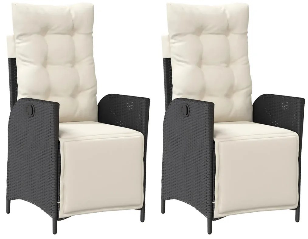 365288 vidaXL Накланящи градински столове с подложка 2 бр, черен, полиратан