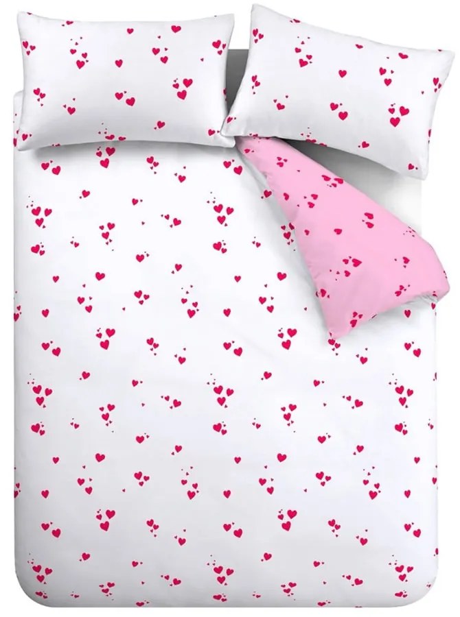 Бяло-розово двойно крепово спално бельо 200x200 cm Seersucker Heart – Catherine Lansfield
