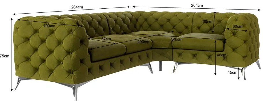 Зелен кадифен ъглов диван (десен ъгъл/L форма) Chelsea – Ropez