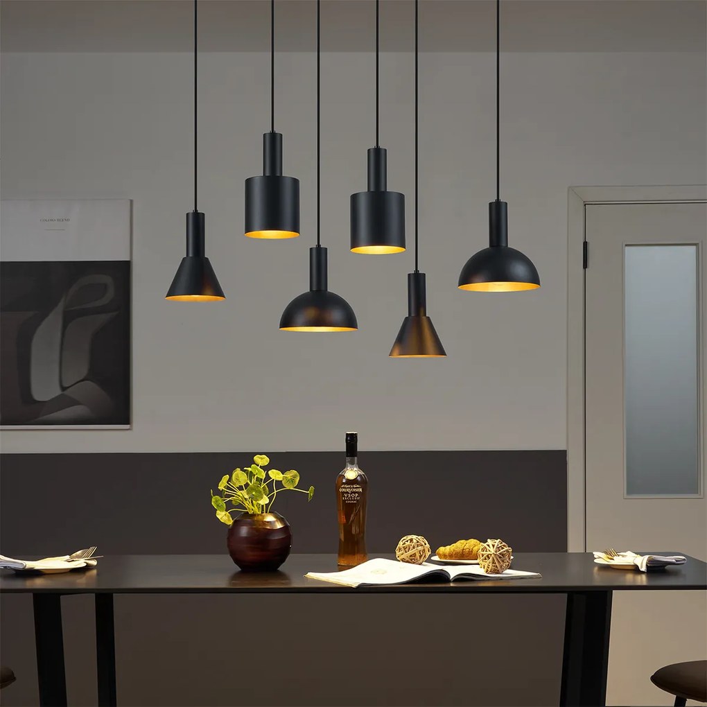 Модерен висящ лампион черен с 6 светлини - Biles