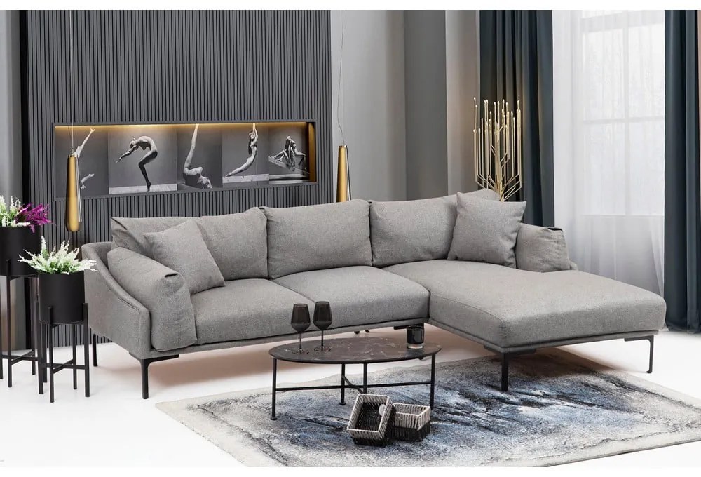 Сив ъглов диван , десен ъгъл Leo - Artie