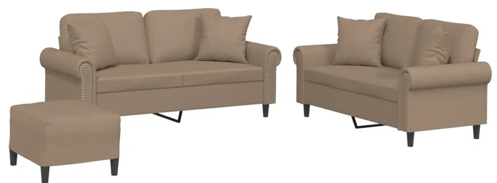 3202169 vidaXL Комплект дивани 3 части с възглавници капучино изкуствена кожа