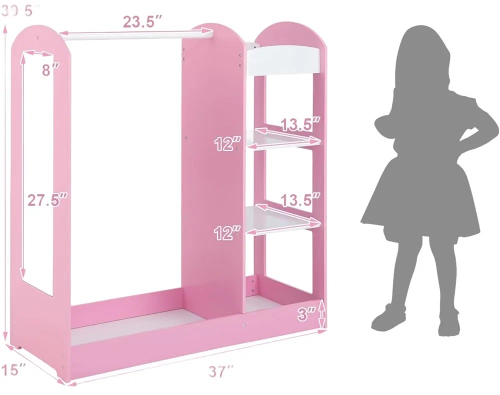 GINGER HOME Дървен щендер за дрехи с огледало PINK