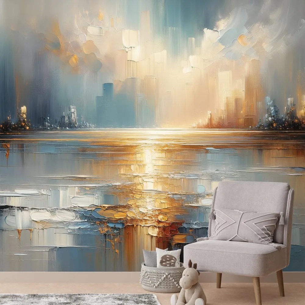 Тапет – Абстрактен градски пейзаж в топли тонове