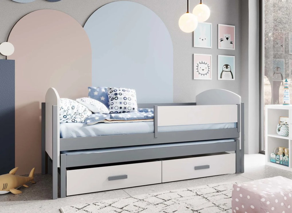 Детско легло Пеони-бяло-сиво-200 x 90