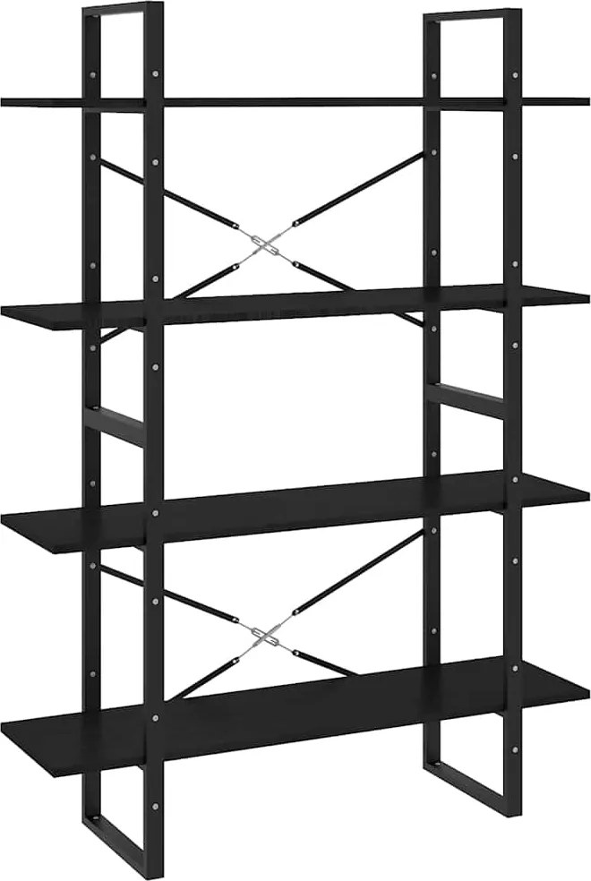 806486 vidaXL 4-етажна библиотека, черна, 100x30x140 см, борово дърво масив