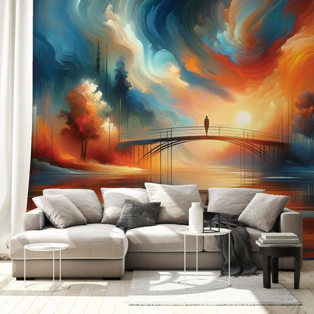 Самозалепващ тапет – Цветен залез над мост