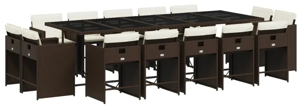 3211233 vidaXL Градински комплект с възглавници 15 части кафяв полиратан