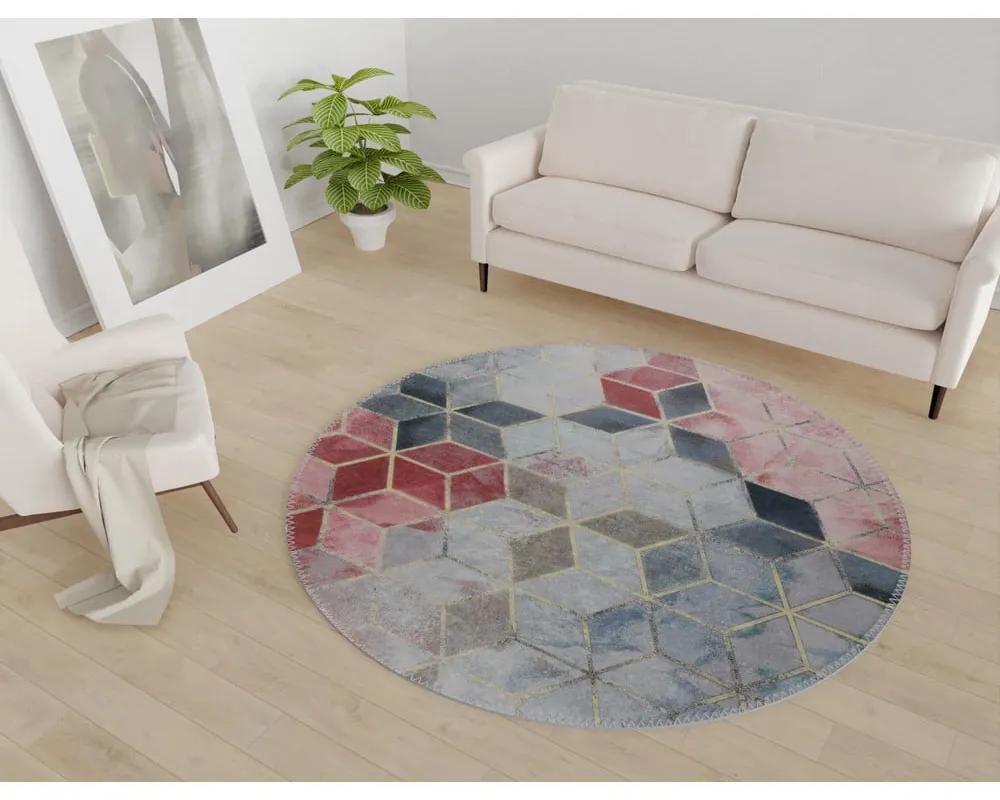 Розов и светлосив кръгъл килим ø 100 cm, който може да се мие - Vitaus