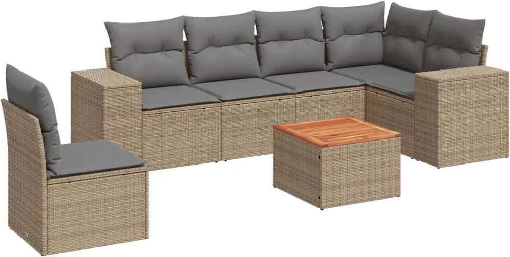 3257802 vidaXL Градински диван с възглавници, 7 части, бежов полиратан