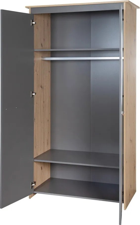 Детски гардероб в дъбов декор в антрацитен и естествен цвят 50x190x96 cm Anna – Roba
