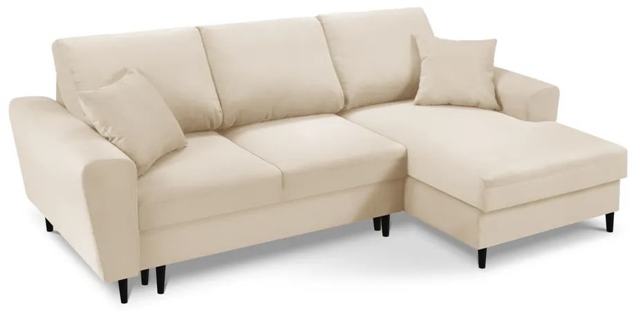 Бежов велурен разтегателен диван , десен ъгъл Moghan - Micadoni Home