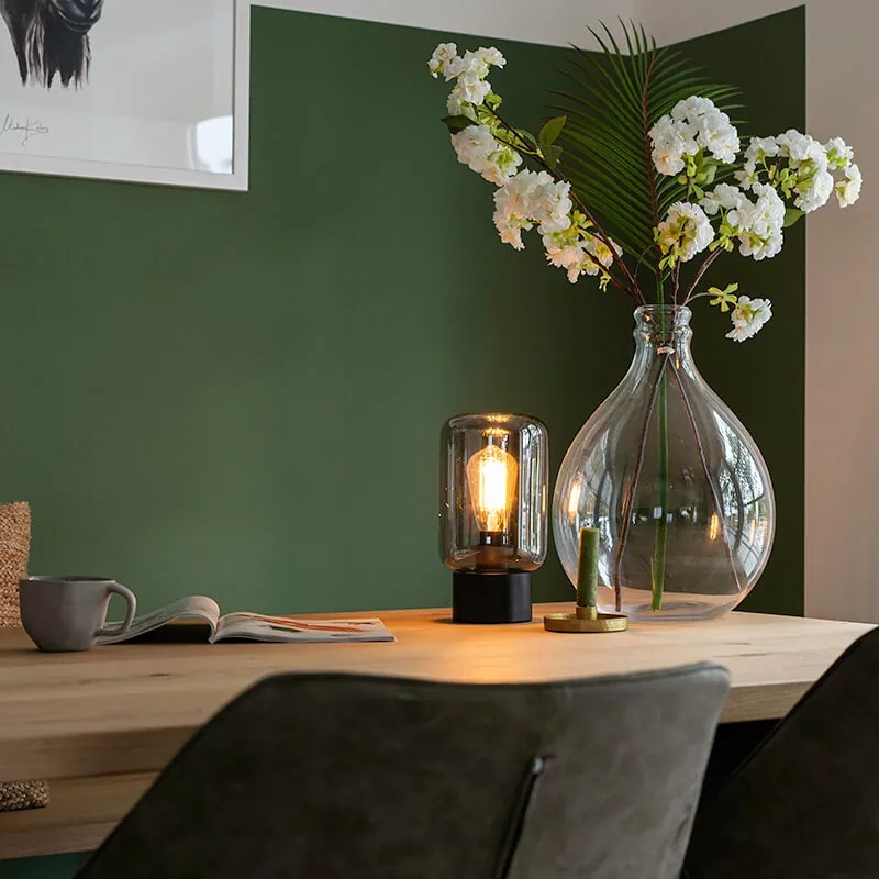 Дизайнерска настолна лампа черна с димно стъкло - Bliss Cute