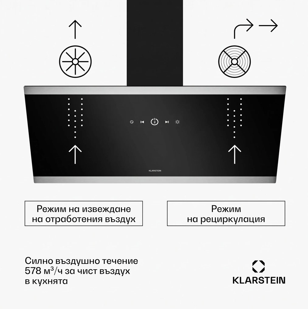 Klarstein FlashLine абсорбатор | A++ | 578 м³/ч | 3 степени | сензорен | тих | LED | отвеждане/рециркулация | 100W