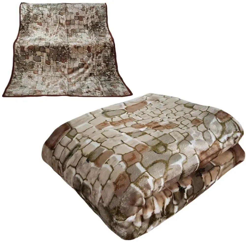 Кафяво топло одеяло с шарка от квадрати Ширина: 200 см  Дължина: 240 см