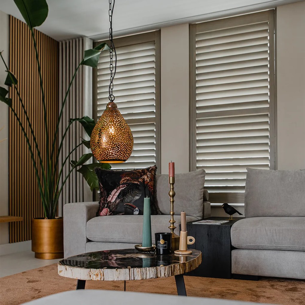 Ориенталска висяща лампа черна с мед - Maru 5