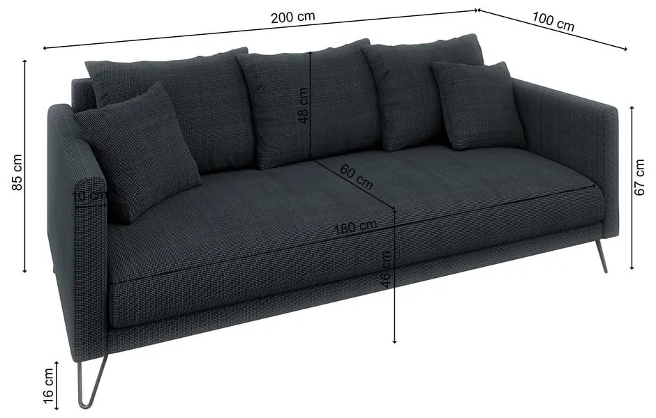 Тъмносив шенилов диван 200 cm Freya – Ropez