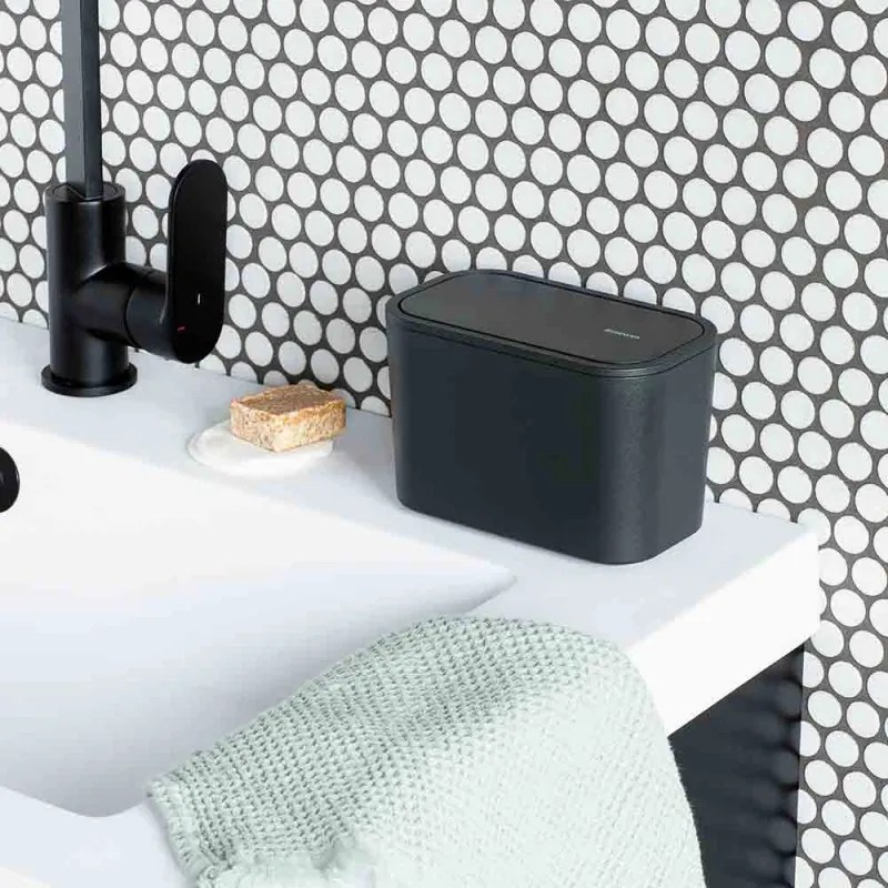 Кошче за отпадъци за баня Brabantia MindSet 1005688, Минерално покритие, Люлеещ се капак, Тъмносив